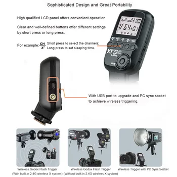 Godox XT32C Wireless Power-Kontrolės Flash Trigger Siųstuvas Pastatytas-2.4 G Bevielio X Sistema 1/8000s HSM for Canon Fotoaparatai