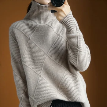 Golfo megztinis moterų 2020 m. rudens žiemos naujos bazės grynas vilna prarasti tingus megztinis storas kašmyro megztinis plius dydžio megztinį