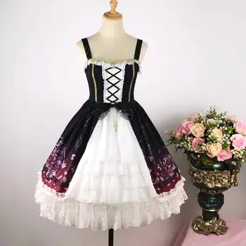 Gotikos rūmuose, saldus princesė lolita suknelė vintage falbala aukšto juosmens spausdinimo viktorijos suknelė kawaii girl gothic lolita jsk loli