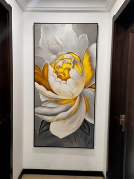 Gražių nuotraukų gėlės sienų apdaila Rankų darbo aukso ir baltos spalvos gėlių naftos tapyba ant drobės meno plakatas Įėjimas