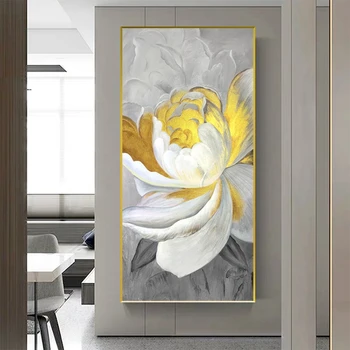 Gražių nuotraukų gėlės sienų apdaila Rankų darbo aukso ir baltos spalvos gėlių naftos tapyba ant drobės meno plakatas Įėjimas