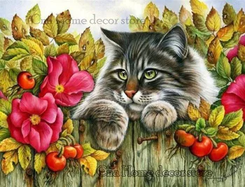 Gyvūnų Katės gėlių 5D pasidaryk pats Rankdarbiams diamond siuvinėjimo vestuvių dekoravimas dervos mozaika 