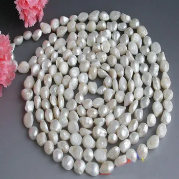 Gėlavandenių Perlų Vėrinį,Ilgai 100inches 10-13mm, Baltųjų Ryžių Baroko Dirbtiniu būdu išaugintų Perlų, Juvelyrinių,Naujas, Nemokamas Pristatymas.