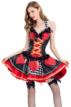 Halloween Kostiumai Suaugusiųjų Moterų Pokerio Raudonų Širdžių Karalienė Kostiumas Suknelė Halloween Carnival Šalies Cosplay Karalienės Kostiumai Moterims