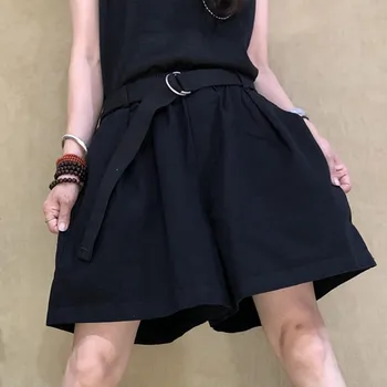 Harajuku šortai moterims 2020 naujas ponios atsitiktinis šortai Kieto Juoda prarasti pavasario šortai plona, elastinga, didelio juosmens pločio kojų šortai