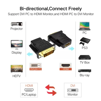 HDMI Konverteris HDMI moterį, DVI-D 24+1 Pin Male 1080P HDTV Adapteris Jungiklis, skirtas PC, PS3 Projektorius, TV, HDTV, Box Black Lengvas