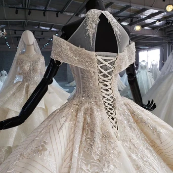 HTL1082 kamuolys suknelė vestuvių suknelė, prabangūs krištolo aukšto kaklo išjungti petį nuotakos suknelė suknelė plius dydis patinę tiktok weddind suknelė