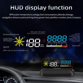 HUD C5 obd head up display OBD2 GPS Dual Sistemos priekinio Stiklo Greičio Projektorius Apsaugos Signalizacija Vandens temp greičio viršijimo APS / min Įtampa