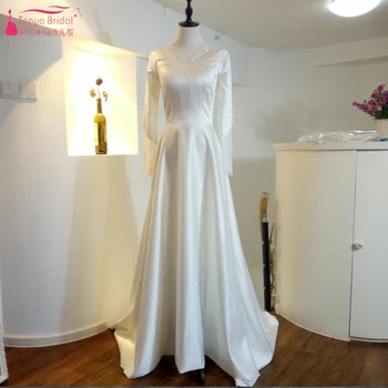 Ilgomis Rankovėmis Vestuvių Suknelės Specialaus kirpimo Linijos, Boho Nuotakos vestuvių Suknelės Aukštos kokybės Vestido Noiva Musulmonų Suknelė ZW004