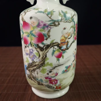 Išskirtinį Kinijos Senojo stiliaus Kolekcines Famille-rose Porceliano Devynių Gražių Vaikų Pasiimti Persikai Vaza