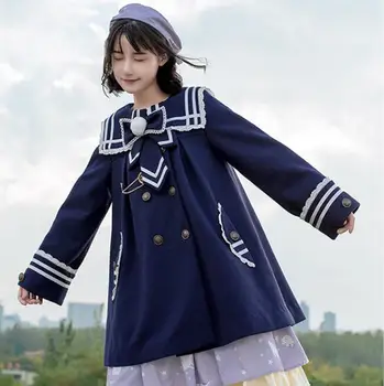 Japonijos JK vienodas gothic lolita kailis senovinių nėrinių turn-žemyn apykaklės bowknot viktorijos paltas girl loli cos kawaii drabužiai