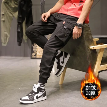 Japonijos Streetwear Krovinių Kelnės 8XL Plius Dydis Vilnos Kelnės Vyras Elastinga Multi-Pocket Techwear Kelnes Vyrų Storio Poilsiu Vyrams