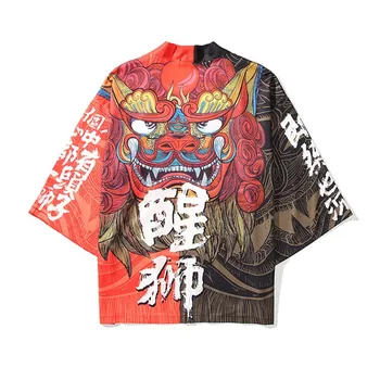 Japonų Kimono Megztinis Vyrams Vasaros Naują Haori Samurajus Drabužius Korėjos Spalvų Atitikimo Streetwear Marškinėliai Japonijos Vyrų Prarasti Yukata