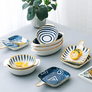 Japonų Stiliaus Nustatyti Kepsnys Vakarų Plokštė Ranka-dažytos Indai, Namų apyvokos Salotos Plokštelės Keraminiai Stalo Ryžių Makaronų Sriuba Bowl