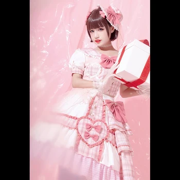 Japonų Stiliaus Viktorijos Saldus Lolita Jsk Suknelė Kasdien Vasaros Kawaii Animacinių Filmų Spausdinti Rankovių Suknelės Diržas Pasakų Cosplay Kostiumas