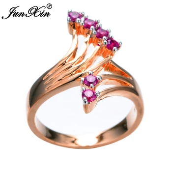 JUNXIN Unikalaus Dizaino Rožinė Akmuo Cirkonis Žiedai, Moterų Nuotakos bižuterijos Rose Gold Filled Vestuves Piršto Žiedą