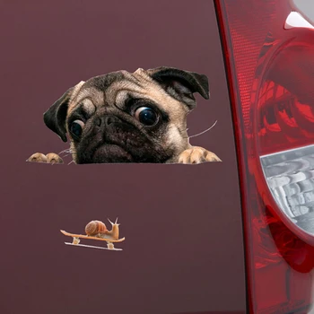 Juokinga 3D Pug Šunys Žiūrėti Sraigė Automobilio Lango Lipdukas Mielas naminių Gyvūnėlių Šuniuką Nešiojamas Sticke