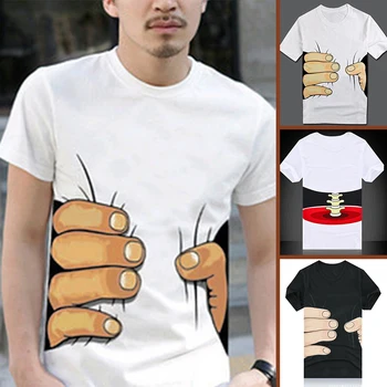 Juokinga Stilingas Vyrų 3D Vertus Sugauti Modelio Marškinėliai trumpomis Rankovėmis Medvilnės marškinėliai Berniukams Vyrų Kvėpuojantis O Kaklo Viršūnes Tees