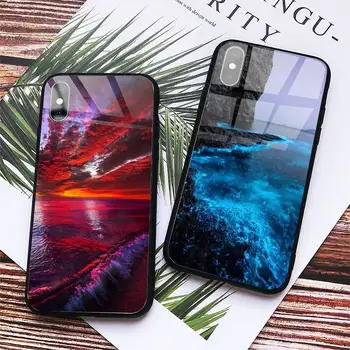 Jūros Paplūdimį, saulę meno estetinių Telefono dėklas Grūdintas stiklas iphone 5C 6 6S 7 8 plus X XS XR 11 PRO MAX