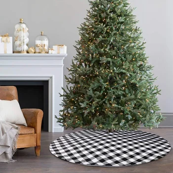 Kalėdų Eglutė Sijonas 50 colių Baltos ir Juodos spalvos Pledas Buffalo Dukart Sluoksnių Medžio Sijonas už Kalėdų Dekoracijos