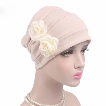 Karšto Pardavimo 3D Dvigubo Gėlės Bžūp Moterų Atsitiktinis Mados Lauko Galvos Wrap Moterų Mergina Miego Turbaną Šalikas Atsitiktinis Megzti Skrybėlę
