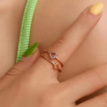 Karšto Pardavimo Vario Rose Aukso Žiedas Dvigubo Sluoksnio Širdies Vestuvės Žiedą Žiedas Asmenybės Moters Dovanos X165