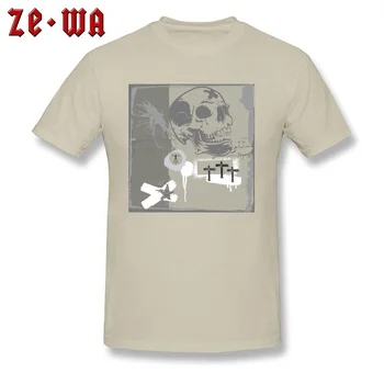 Kaukolė T-shirt Punk Tees Hip-Hop Vyrų Marškinėliai Derliaus Dizaineris Smėlio spalvos Marškinėlius trumpomis Rankovėmis Drabužius Mirties Dievas Viršūnes, O Kaklo Drabužiai