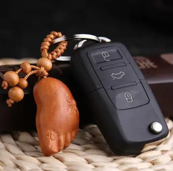 Kinijos Persiko Medžio Drožė Patenkinti Visada Happpy Žodis Budos Pėdos Gražus Automobilis Key Chain Pakabukas