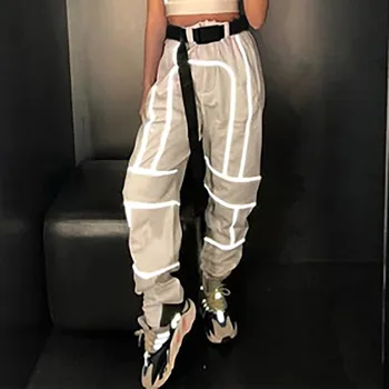 Kišenės Kratinys Baggy Jeans Mados Streetwear Atspindintis Medvilnės Moterų Džinsinio Audinio Kelnių Prarasti Krovinių Kelnės Korėjos Džinsai Harajuku