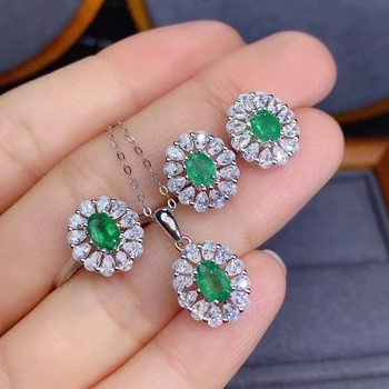 KJJEAXCMY bauda Papuošalai 925 sterlingas sidabro inkrustacijos gamtos Smaragdas populiarus pakabukas, žiedas auskarai nustatyti paramos bandymo Kinų stiliaus