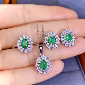 KJJEAXCMY bauda Papuošalai 925 sterlingas sidabro inkrustacijos gamtos Smaragdas populiarus pakabukas, žiedas auskarai nustatyti paramos bandymo Kinų stiliaus