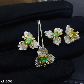 KJJEAXCMY fine jewelry gamtos Smaragdas 925 sterlingas sidabro moterims, auskarai, pakabukas, žiedas nustatyti paramos bandymo mados karšto pardavimo