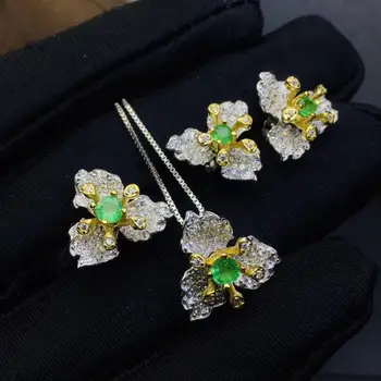KJJEAXCMY fine jewelry gamtos Smaragdas 925 sterlingas sidabro moterims, auskarai, pakabukas, žiedas nustatyti paramos bandymo mados karšto pardavimo