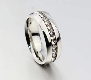 Klasikinis 6mm balto aukso Spalvos CZ žiedai Vestuvių Juostoje nerūdijančio plieno mėgėjams Žiedas skirta Moterims ir Vyrams
