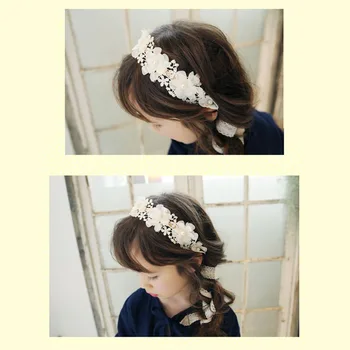 Korėjos Mados Saldus Princesė Lankelis Ilgai Nėrinių Juostelės Gėlių Hairbands Vainikas Merginų Galvos Apdangalai, Vaikų Plaukų Aksesuarai