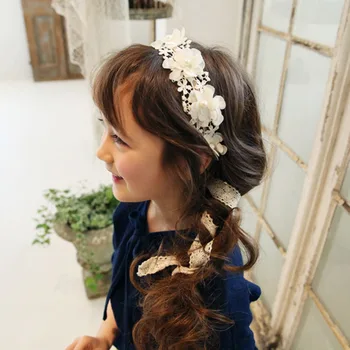 Korėjos Mados Saldus Princesė Lankelis Ilgai Nėrinių Juostelės Gėlių Hairbands Vainikas Merginų Galvos Apdangalai, Vaikų Plaukų Aksesuarai