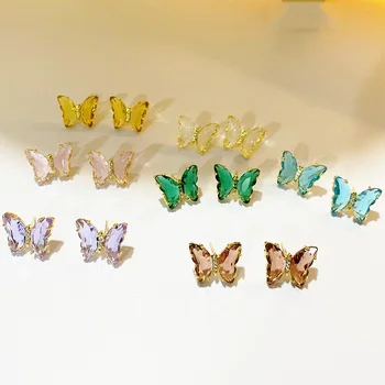 Korėjos Mados Spalvinga Skaidrus Stiklas Blizga Crystal Butterfly Stud Auskarai Moterims, Papuošalai Šalis