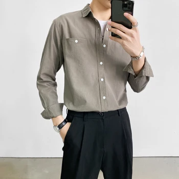 Korėjos Paprasta vyriški Marškinėliai Kieto Spalvų, Purus ilgomis Rankovėmis Marškinėliai Harajuku Streetwear Marškinėliai Atsitiktinis Negabaritinių Vyrų Drabužiai 2021 Naujas