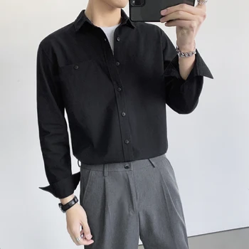Korėjos Paprasta vyriški Marškinėliai Kieto Spalvų, Purus ilgomis Rankovėmis Marškinėliai Harajuku Streetwear Marškinėliai Atsitiktinis Negabaritinių Vyrų Drabužiai 2021 Naujas