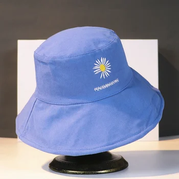 Korėjos Vasaros Pavasario Išsiuvinėti Daisy Moterų Kibirą Skrybėlės Beach Sun Bžūp Mergina Streetwear žvejys Atsitiktinis skrybėlę