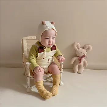 Kūdikių Berniukų Drabužiai Naujagimiams Drabužių Rudens-Žiemos Baby Girl Onesie Mielas Lokys Rankovių Bodysuits + Hat