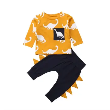 Kūdikių Berniukų, Mergaičių Drabužiai Nustatyti Rudenį Rudenį Dinozaurų Print Long Sleeve T Shirt Viršūnes Kelnės Vaikams, Vaikiška Apranga Apranga 2vnt Komplektas