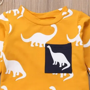 Kūdikių Berniukų, Mergaičių Drabužiai Nustatyti Rudenį Rudenį Dinozaurų Print Long Sleeve T Shirt Viršūnes Kelnės Vaikams, Vaikiška Apranga Apranga 2vnt Komplektas