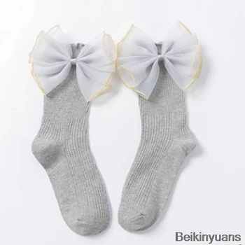 Kūdikių kojinės naujas medvilnės 1-8 metų vamzdis kojinės princesė kojinės mergaitėms organza drugelis vaikams kojinės