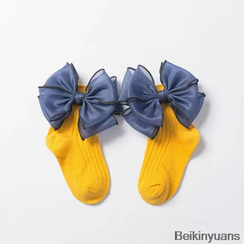 Kūdikių kojinės naujas medvilnės 1-8 metų vamzdis kojinės princesė kojinės mergaitėms organza drugelis vaikams kojinės