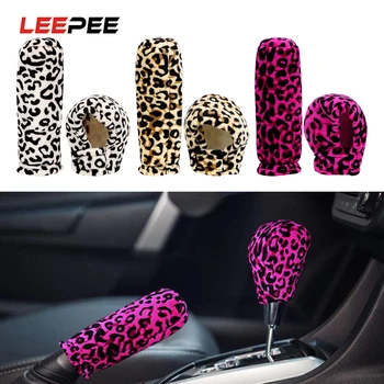 LEEPEE 2 gabalas/set Universalus Anti-Slip Leopard Pliušinis rankinio stabdžio Rankenos Automobilių Pavarų Perjungimo Antkakliai Automobilių stiliaus Interjero Priedai
