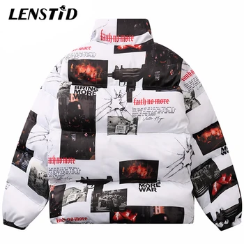 LENSTID Vyrų Hip-Hop Storio Kamšalu Striukės Nuotraukų Spausdinimo Siuvinėjimo Švarkelis Streetwear Harajuku 2020 M. Žiemos Outwear Parko Paltai