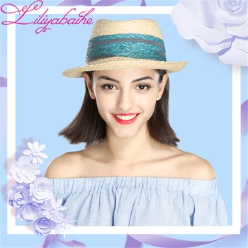 Liliyabaihe naują stilių Moterų skrybėlę Vasarą nuo Saulės Atsitiktinis Rafija skrybėlę Spalvos siūlėmis Beach mergina