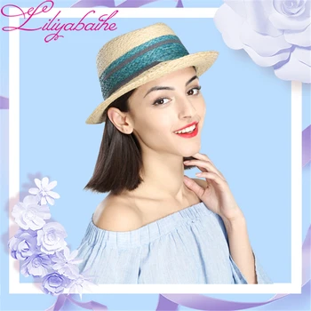 Liliyabaihe naują stilių Moterų skrybėlę Vasarą nuo Saulės Atsitiktinis Rafija skrybėlę Spalvos siūlėmis Beach mergina