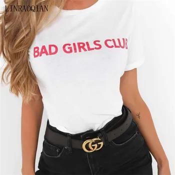 LINRAOQIAN harajuku stiliaus marškinėliai moterims marškinėliai BAD GIRLS CLUB laiškas spausdinti drabužiai moterims marškinėlius vasaros medvilnės marškinėliai femme